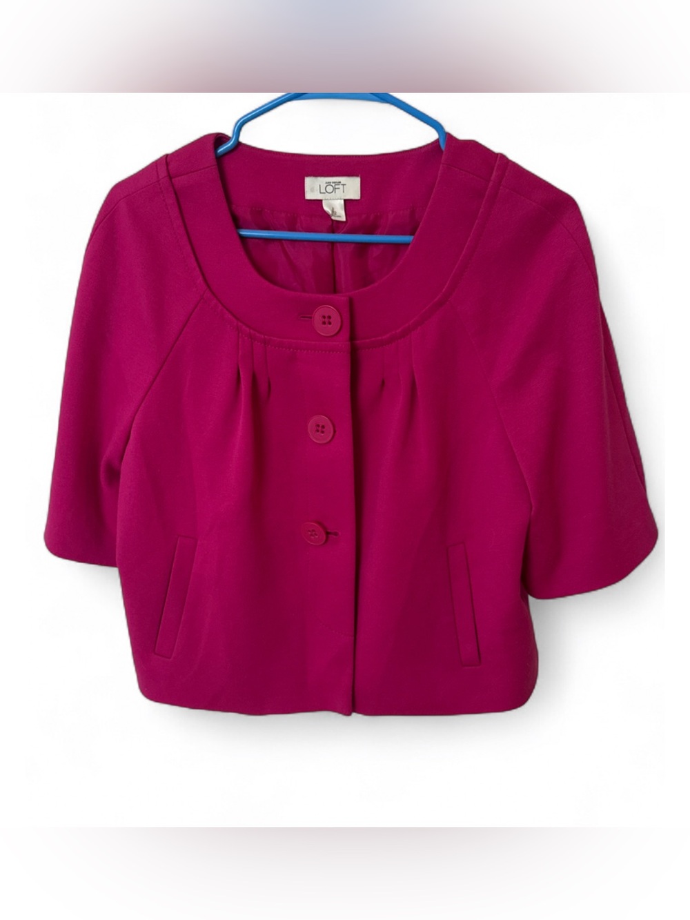 LOFT Fuchsia Cropped Short-Sleeve Blazer